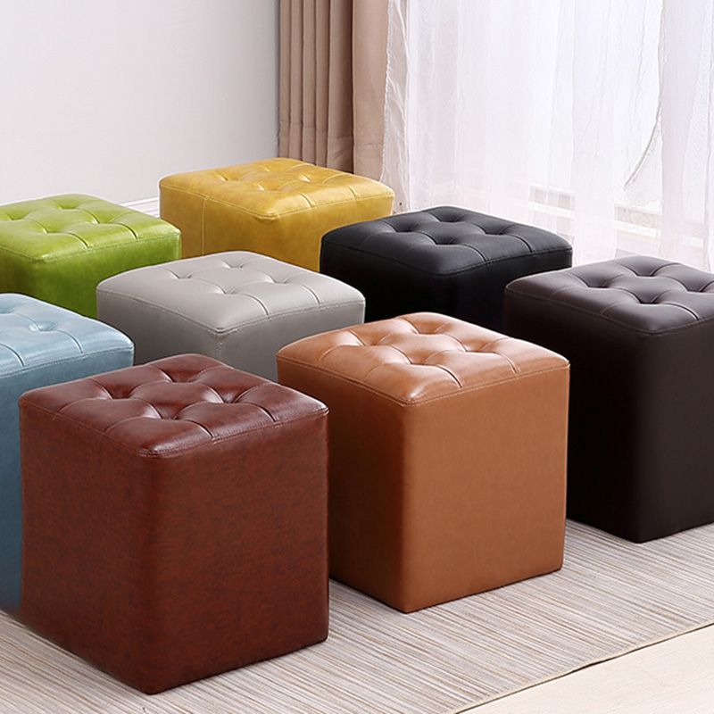 Modern Leather Pouf Water Resistant Square Pouf for Living Room