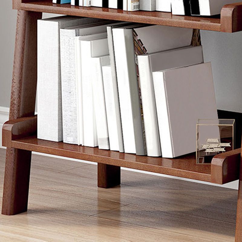 Modern Style Bookcase Rubber Wood Open Back Ladder Bookshelf for Home Office