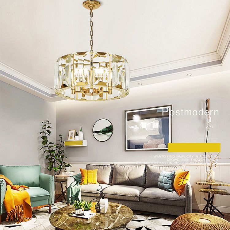 Lámpara de suspensión de tambor redonda de tambor redondo moderno de cristal transparente de mediados de siglo para comedor para comedor