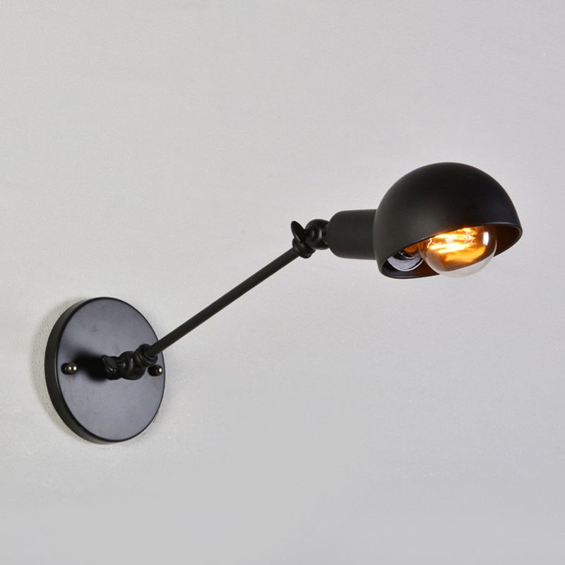 8 "+8"/12 "+12" W Lámpara de pared de brazo columpio retro Iluminación de pared de hierro de una sola bombilla con sombra de tazón en negro