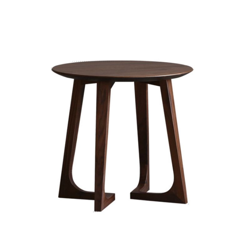 Solid Wood Round Coffee Table in Brown Scandinavian 2 Pieces Cocktail Table Set