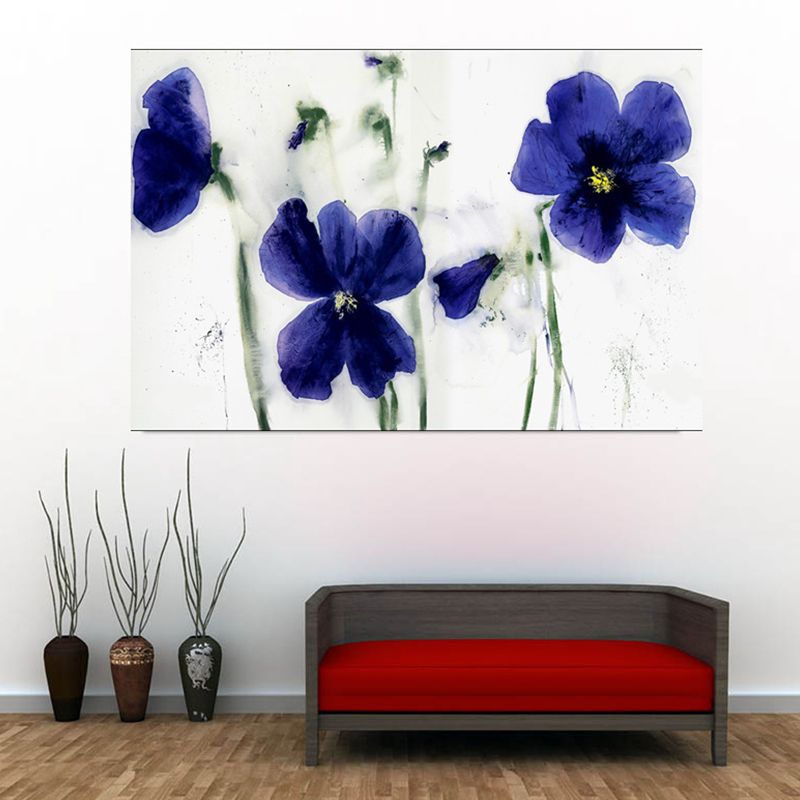 Blauwe bloemen muur decor aquarel minimalistische getextureerde canvas muur kunst voor hotel