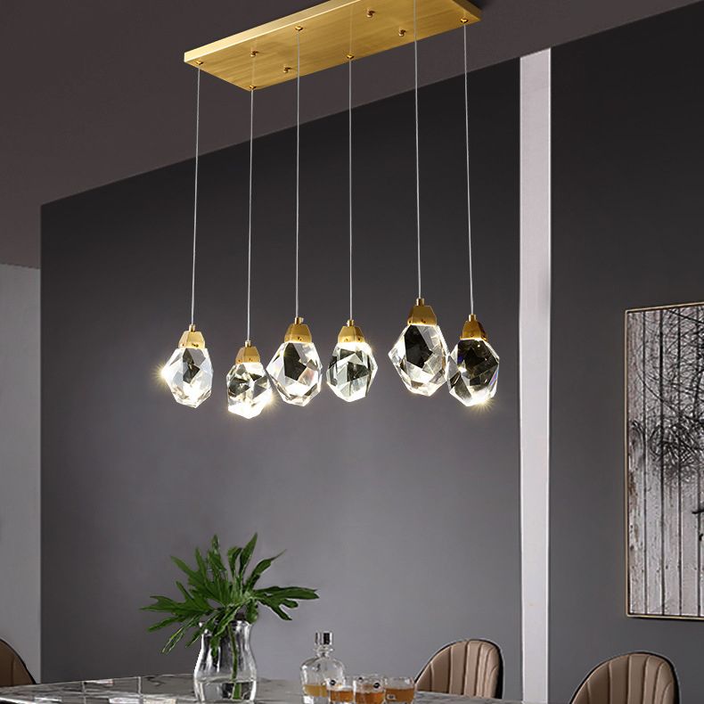 Block Shaped Stairs Multi-Pendant Crystal 7 Lights Postmodern Suspension Lamp in Brass