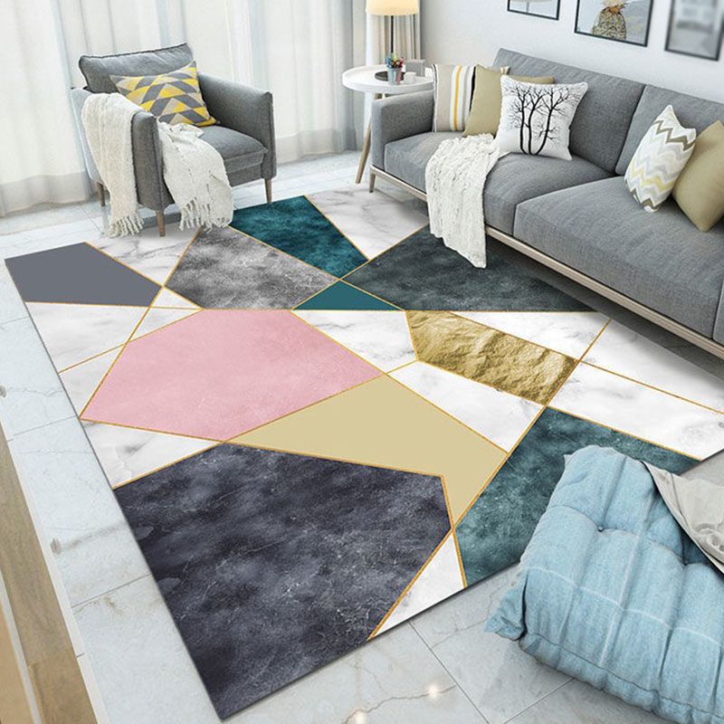 Nordic Marbling Printed Rug Light Color Polyester Area Carpet Non-Slip Backing Rug for Living Room