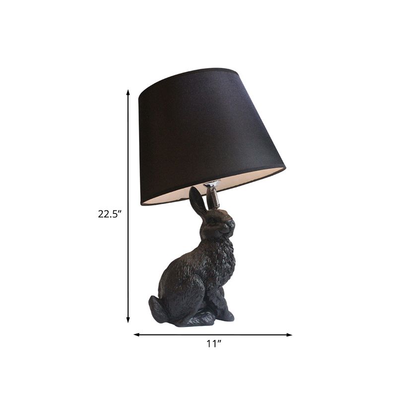 Lámpara negra de la lámpara de noche de la luz del conejo 1 luz de la mesa de resina de luz con sombra de tela