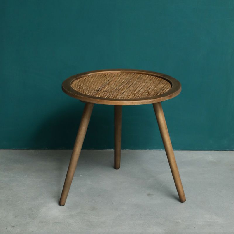 Modern Round Side Table 3 Legs End Table with Rattan Accents