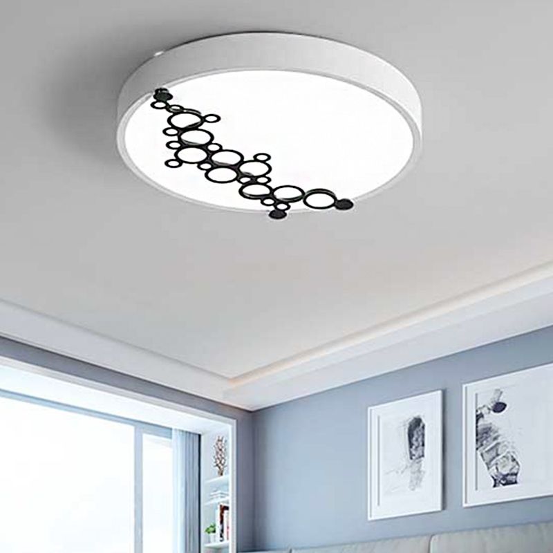 Round/Square Bedroom Flush Light 16"/19.5" Wide Simple Iron LED Flushmount with Bubble Pattern, White Light