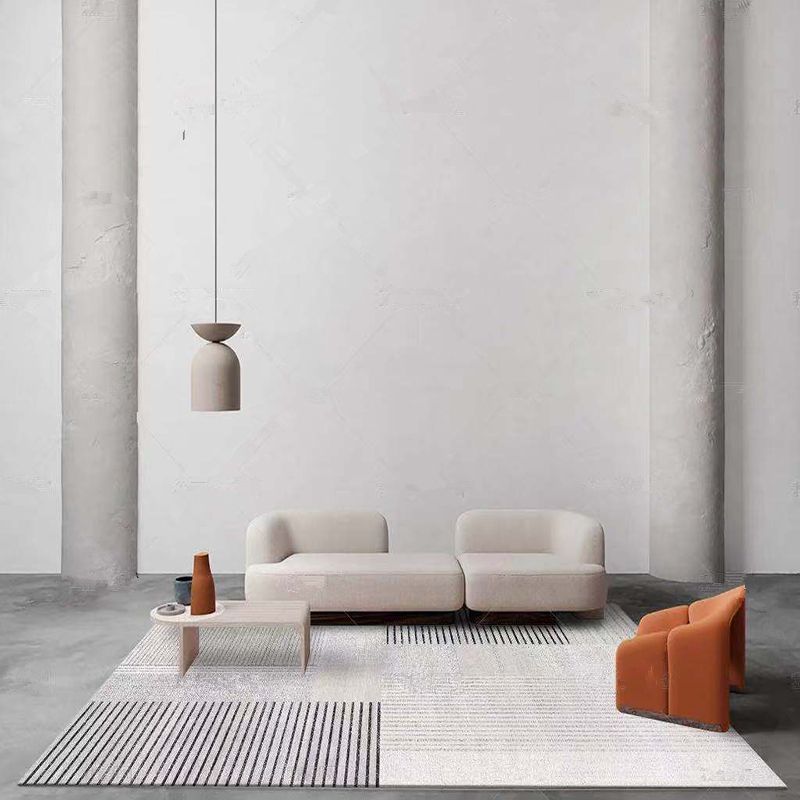White Tone Modern Indoor Rug Polyester Abstractic Lines Print Carpet Easy Care Rug for Home Decoration