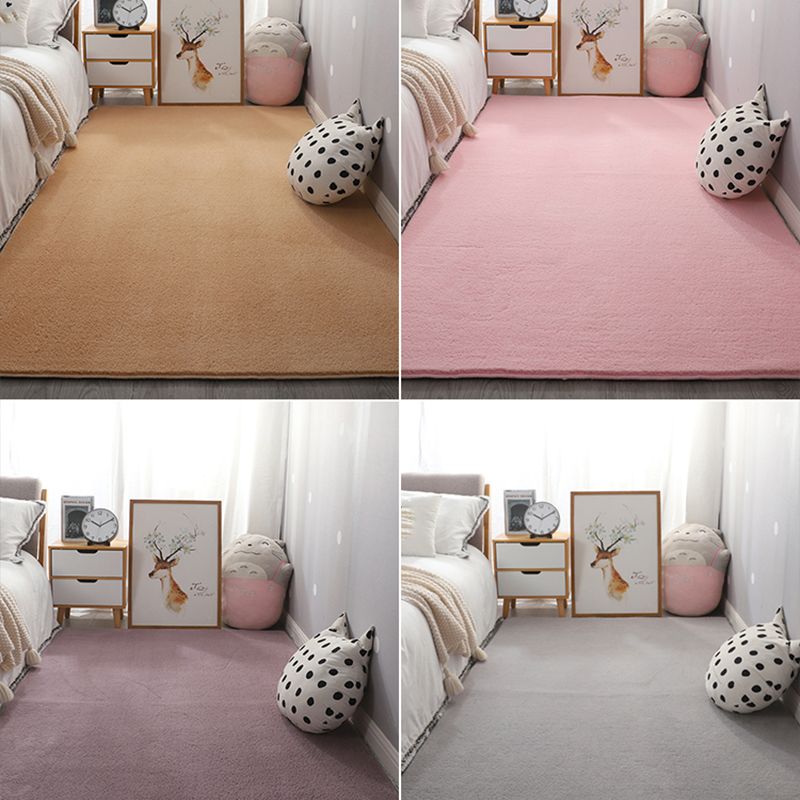 Simple Bedroom Rug Multi Color Solid Color Rug Cotton Blend Anti-Slip Backing Stain-Resistant Pet Friendly Indoor Rug