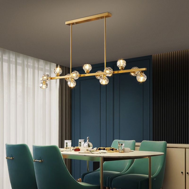 Solid Brass and Crystal Ceiling Pendant Fixture Multi - Head Kitchen Island Light in Gold