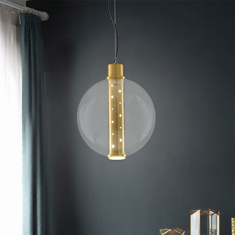 Globe Clear Glass Pendant Lighting Minimalist 1 Light Gold LED Hanging Lamp for Bedroom