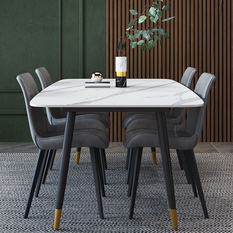 Contemporary Rectangular White Stone Dining Table with 4 Steel Foot