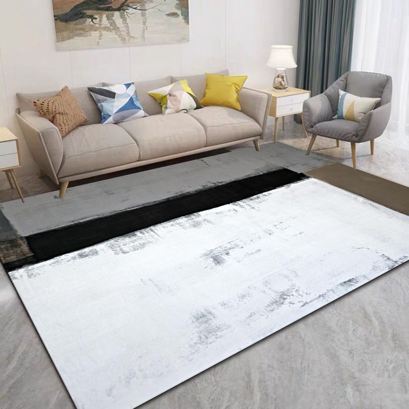 Gray Modern Rug Polyester Leaves Rug Non-Slip Backing Rug for Living Room