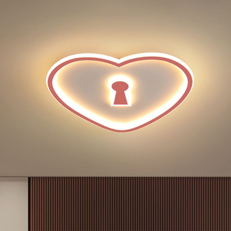 Minimalista Loving Heart Iron Flush Mount Ultrathin LED Massimale Light in Pink / White for Bedroom