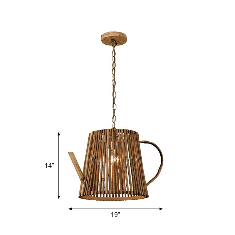 Teapot hanger verlichtingstraditie bamboe 1 lamp houten hangende lampkit met verstelbare metalen ketting