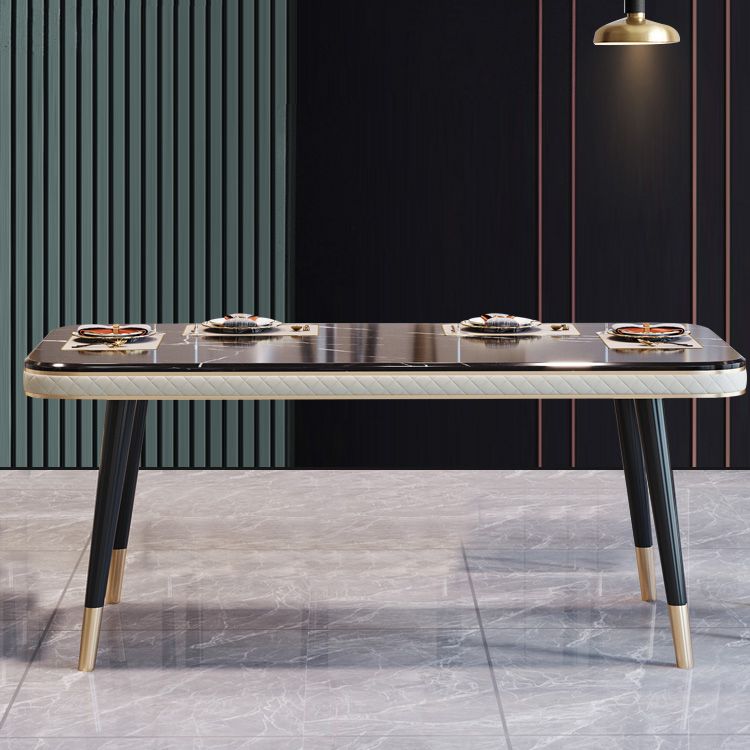 Dining Room Set Contemporary Marble Rectangle Table Black Dining Set with 4 Legs Base