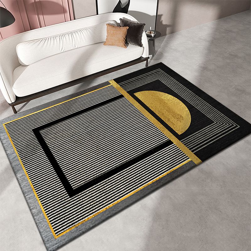 Zwarte woonkamer Tapijt geometrisch patroon Modern gebied tapijt polyester niet-slip achterste tapijt tapijt