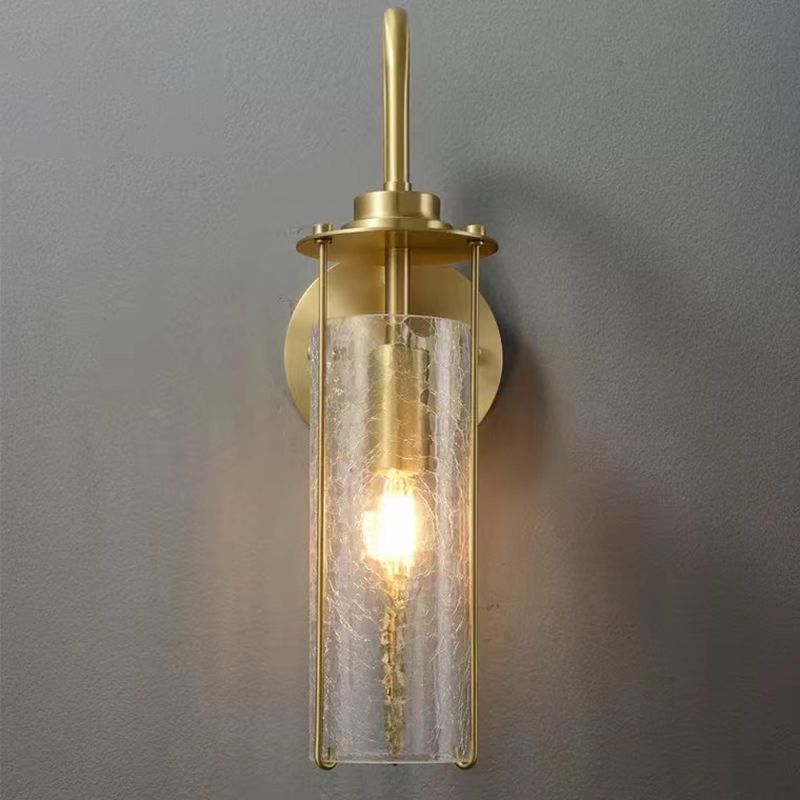 Modern Metal Wall Sconce Cylinder Shape Wall Light with Glass Shade for Bedroom
