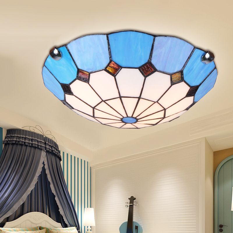 Luminaire de plafond bleu de Style méditerranéen, lampe encastrée en verre d'art roulé à la main en forme de bol