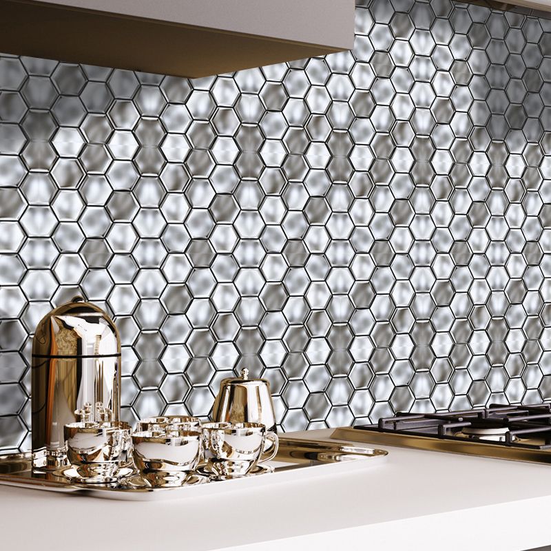 Stick On 3D Hexagon Wallpaper Panel Set Contemporary PVC Wall Covering, 12.2-sq ft