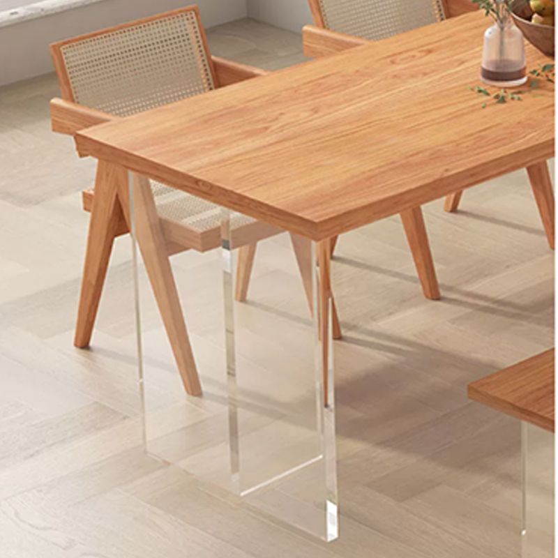Rectangle Double Pedestal Dining Table Medieval Modern Style Wood Table for Living Room