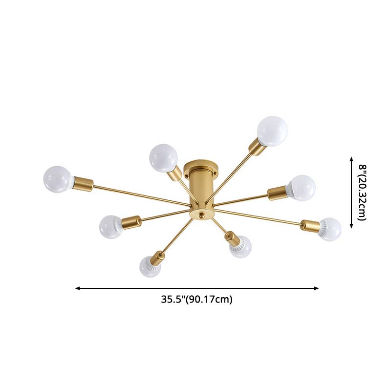 Lacquered Ceiling Light in Industrial Retro Style Sputnik Metal Semi Flush Mount for Bedroom