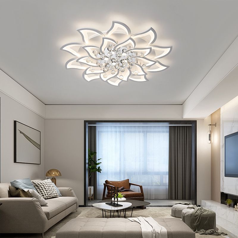 Blossom Metall Flushmount Licht Zeitgenössische weiße Flush Deckenleuchte mit Kristallkugel
