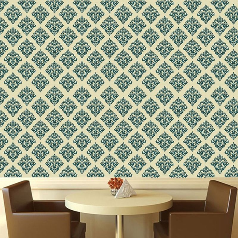 Self-Stick Jacquard Wallpaper Panels Vintage Beautiful Latticework Wall Art in Green, 4' x 20.5"