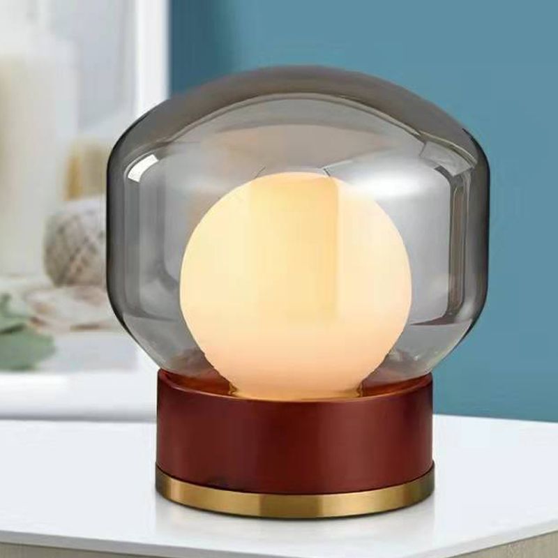 Modern Glass Table Light Modern Globe 1-Light Bedroom Nightstand Lamp with Wood Base