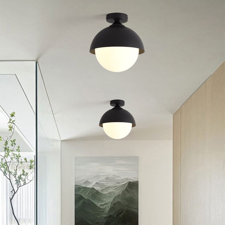 Metal Flush Mount in Black / White Ceiling Flush with Glass Ball Shade