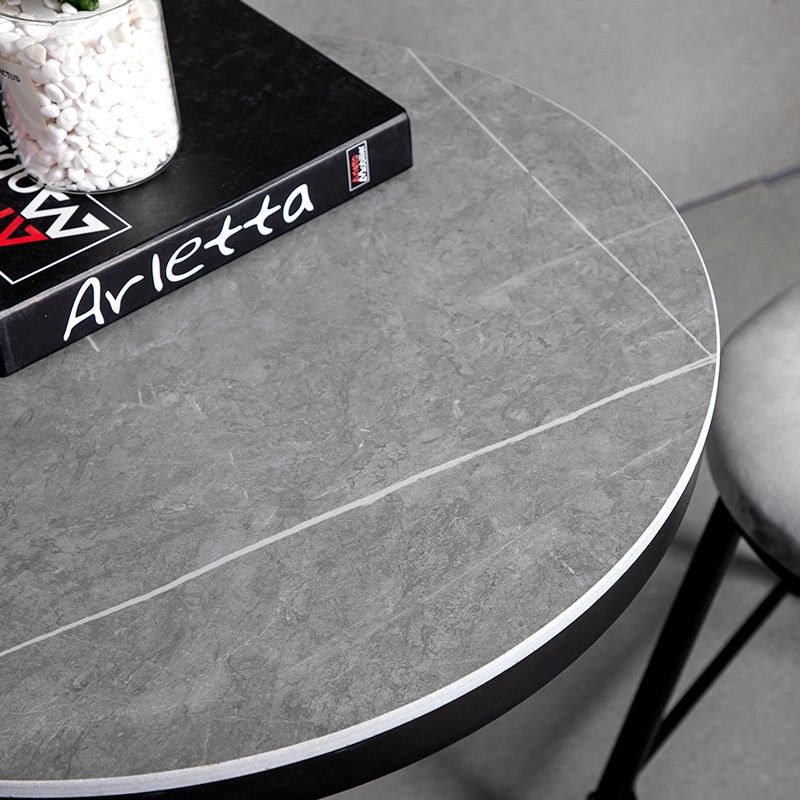 Industrial Gray Bar Table Faux Marble White 21.6" Round Top Bistro Table for Cafe