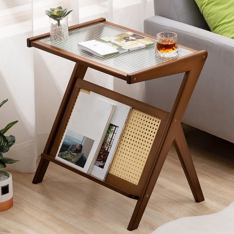 Rectangular Glass Top Side Table Natural/Brown 22.04" Tall End Table