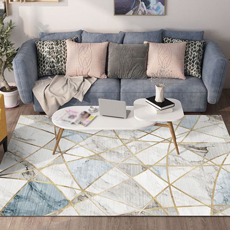 Contemporary Living Room Rug Multicolored Plaid Pattern Indoor Rug Polyster Anti-Slip Backing Stain-Resistant Area Carpet