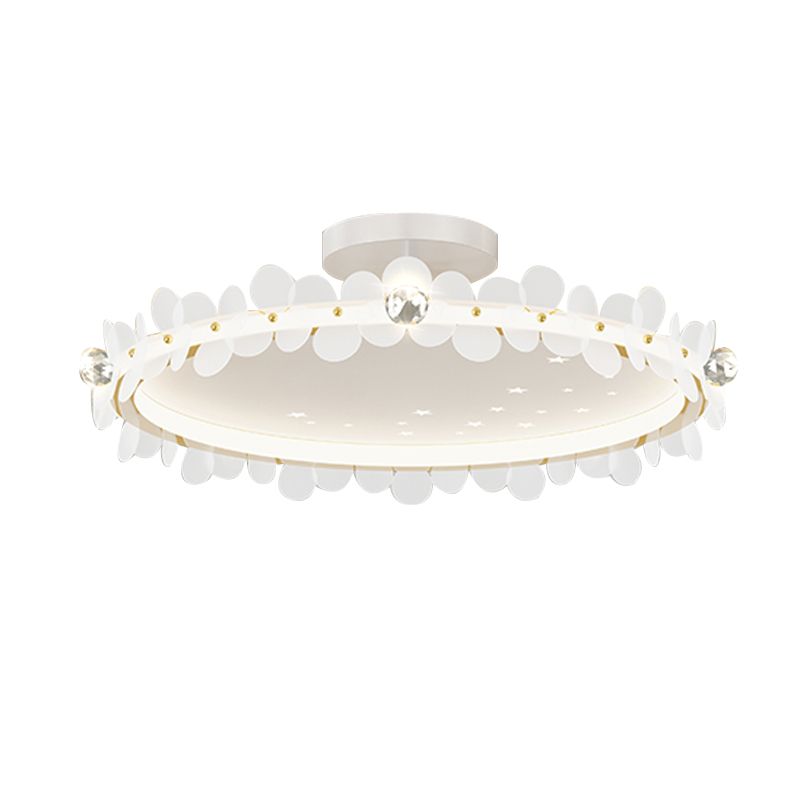 Modern Crystal Flush Mount Circle Shape Ceiling Light with Plastic Shade for Living Room