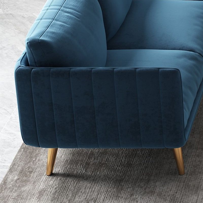 Velvet Nordic Standard Sofa Loose Back Square Arm Sofa with Brass Legs