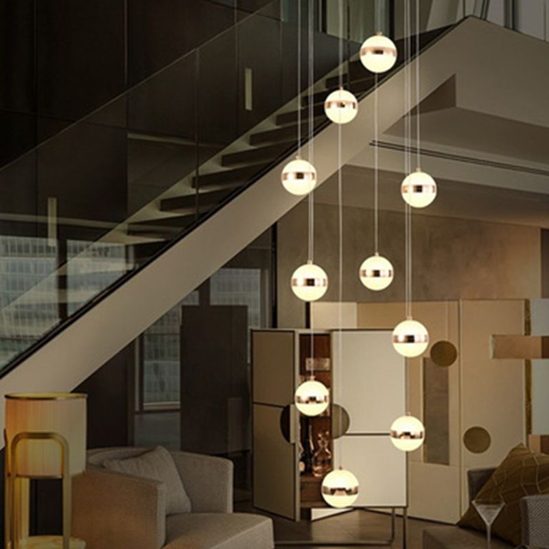 Acrylic Gold LED Pendant Light in Modern Style Aluminium Globe Hanging Lamp for Interior Place