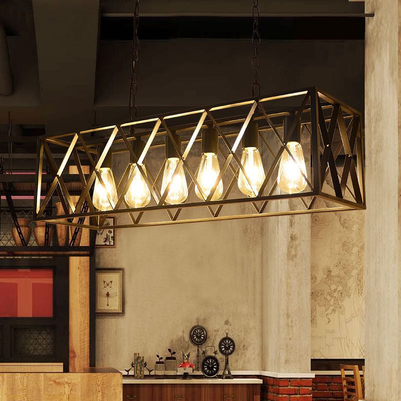 Industrial Rectangular Island Pendant Lights Metal Multiple-Light Island Light Fixtures