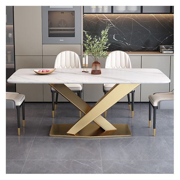 Witte eettafel van gesinterde steen Eenvoud Sokkeltafel voor eetkamer