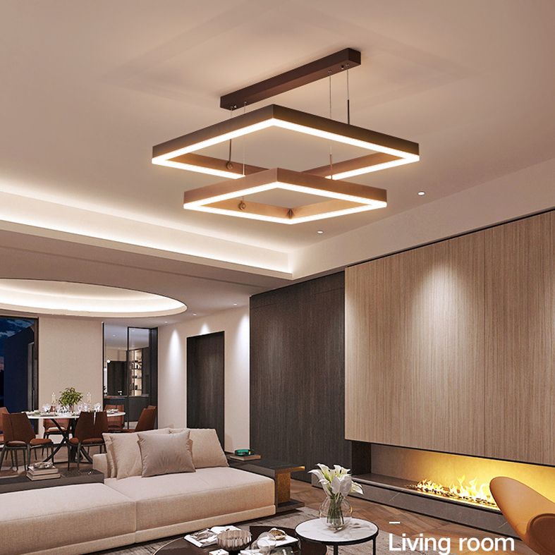 Squares Living Room Chandelier Light Fixture Metal LED Simple Chandelier Light Fixture in Black