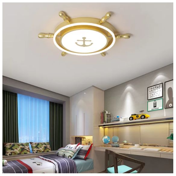 Mediterranean Style Flush Mount Ceiling Light Children's Room Boys and Girls Bedroom Study Kindergarten Cute Cartoon Pirate Ship Rudder LED Lamps