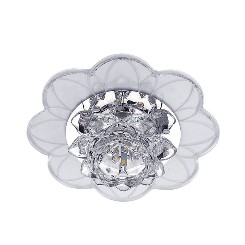 Modern Blooming Lotus Ceiling Flush Clear Crystal LED Hallway Flush Mount Recessed Lighting