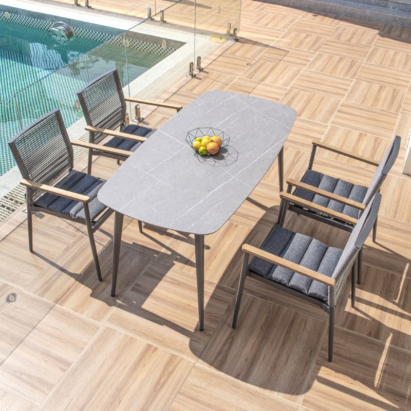 Modern Style 1/2/5 Pieces Metal Dining Set Stone Table Set for Outdoor