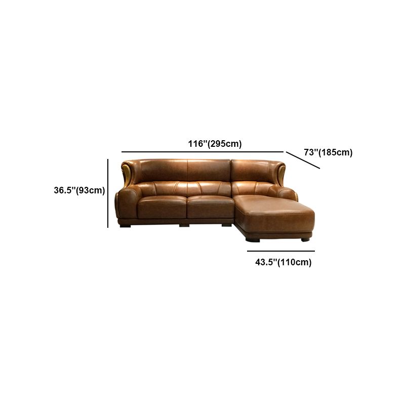 Genuine Leather Round Arm Sectionals Dark Brown 36.61"High Cushion Back Sofa