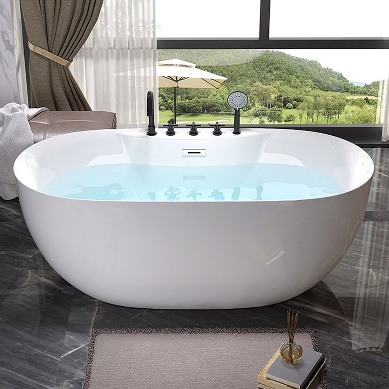 Modern White Acrylic Bathtub Freestand Soaking Bathtub with Drain Bath Tub