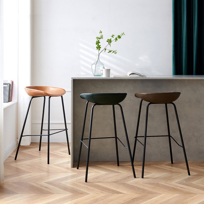Contemporary PU Leather Bar-stool Bucket Seat Counter Bar Stool with Metal Legs
