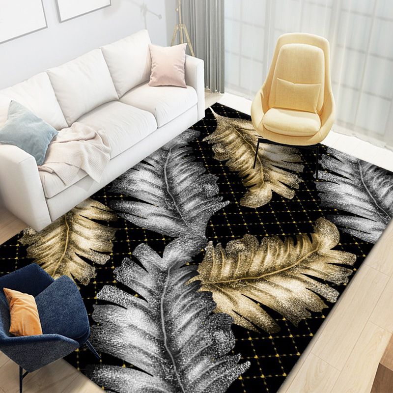 White Minimalist Rug Polyester Apricot Leaf Rug Washable Rug for Home Decor
