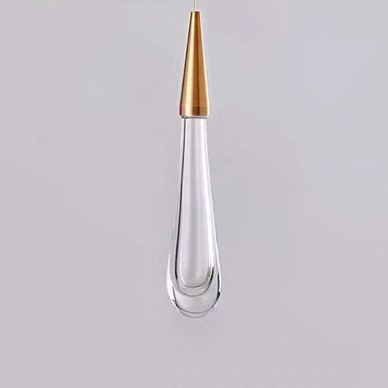 Decorative Waterdrop Suspension Lamp Clear Crystal Glass Dining Room LED Pendant Light in Gold
