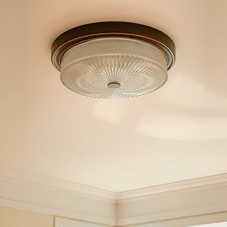 Luminaire de plafond de chambre à coucher en verre transparent en forme de tambour de style colonial