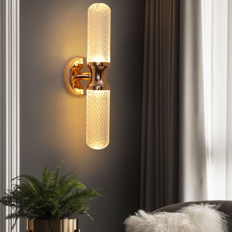 Black / Gold 1 - Light Wall Light Solid Brass and Acrylic Cylinder Wall Fixture