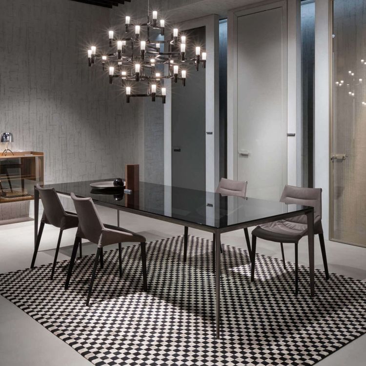 Contemporary Style Tempered Glass Dining Table 4 Legs Aluminum Alloy Base Rectangle Table for Home